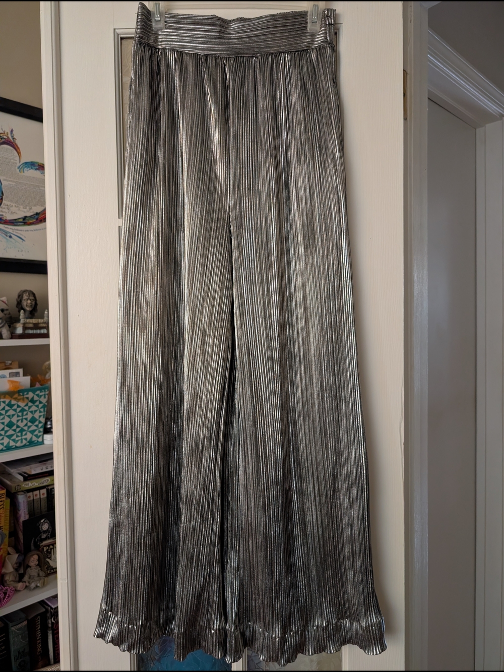 mi ami Metallic Silver Pleated Skirt with Black Lining